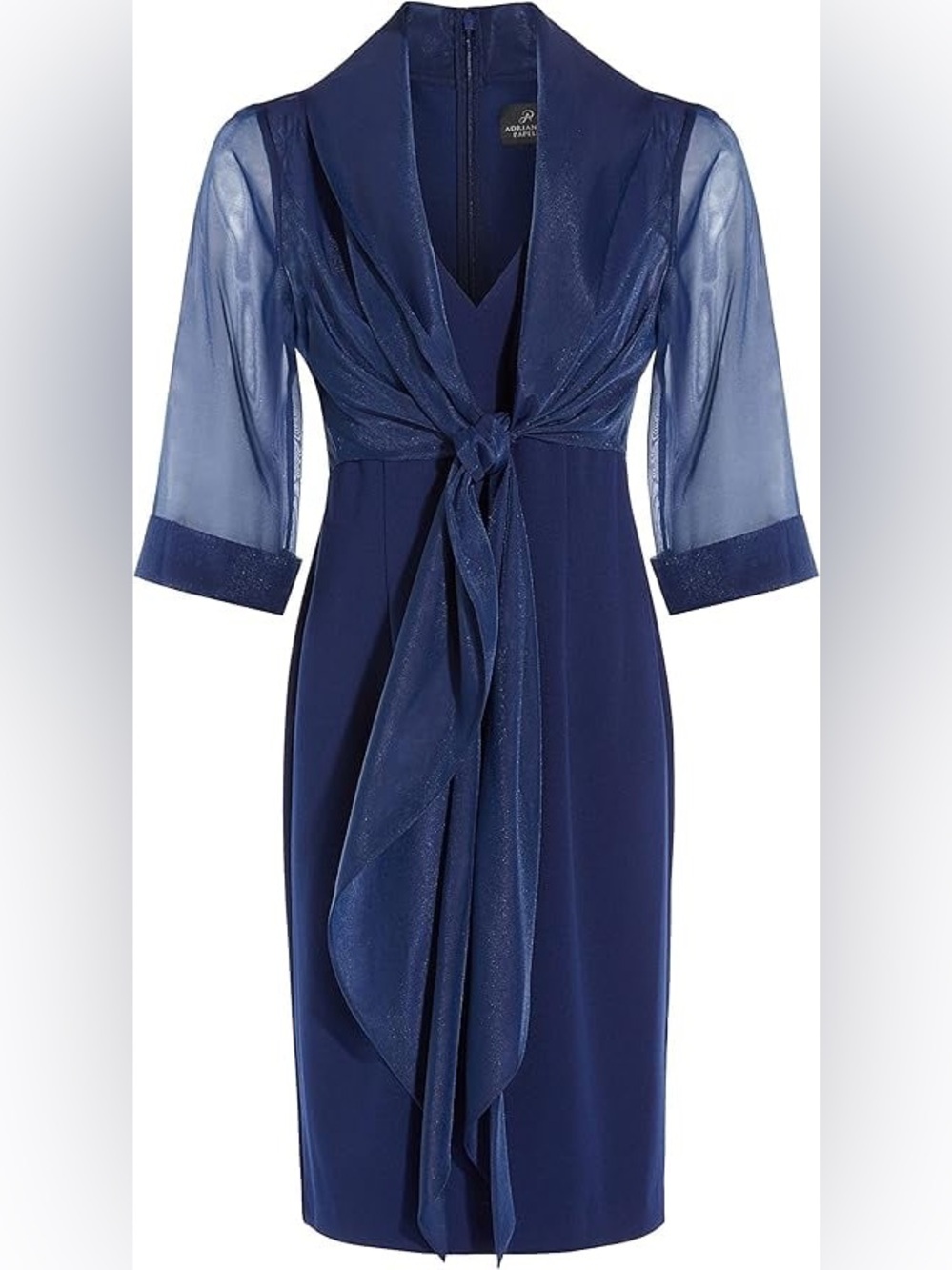 Adrianna Papell Organza & Crepe Jacket Dress in Navy Satin